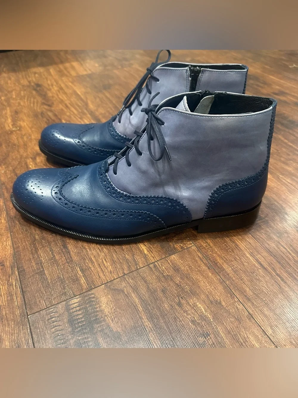 Girotti Mens Leather Brogue Ankle Boots Size 11 EUR 44 Navy Handmade Italy NWOT